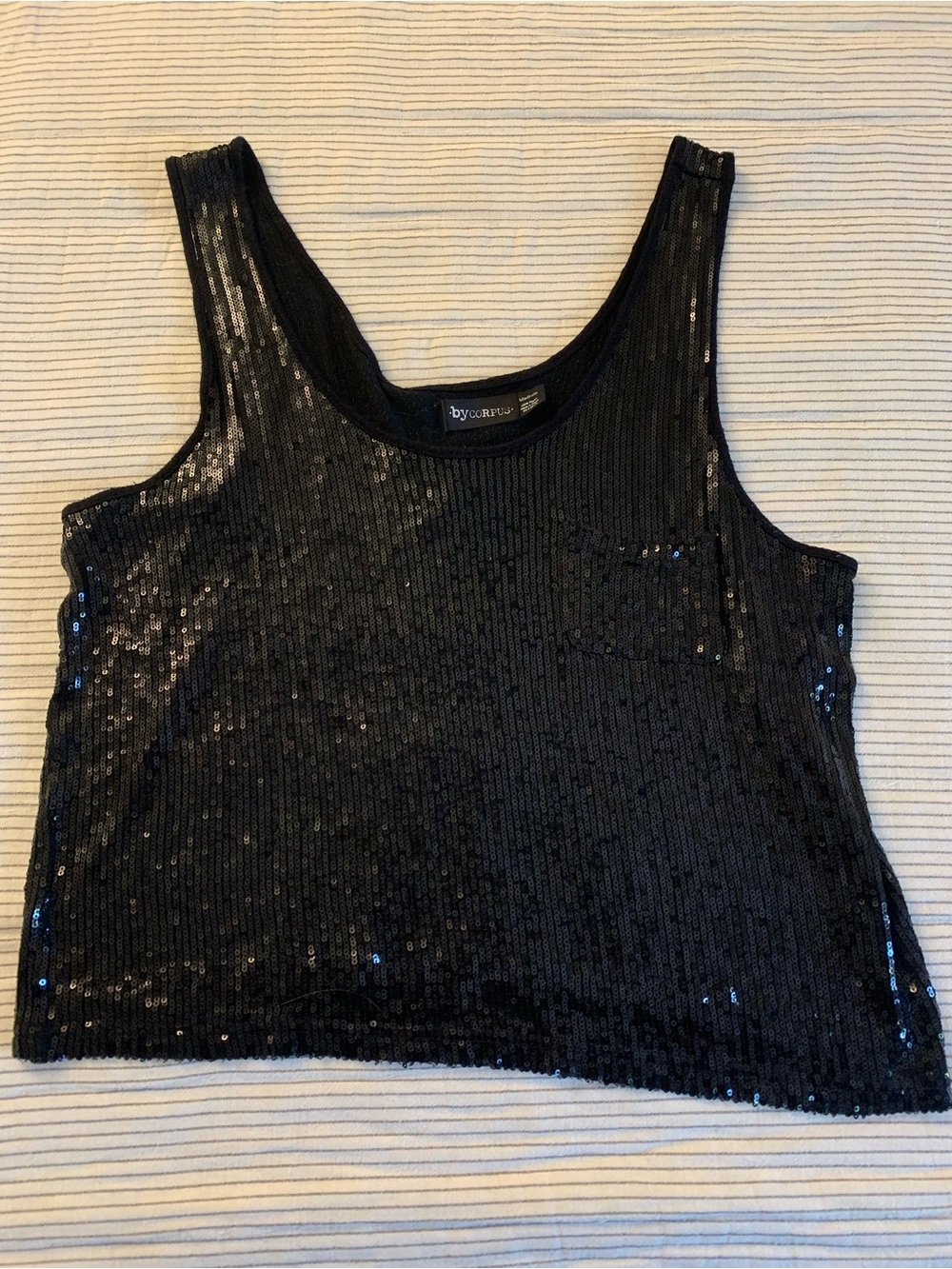 byCORPUS Black Sequin Scoop Neck Tank Top